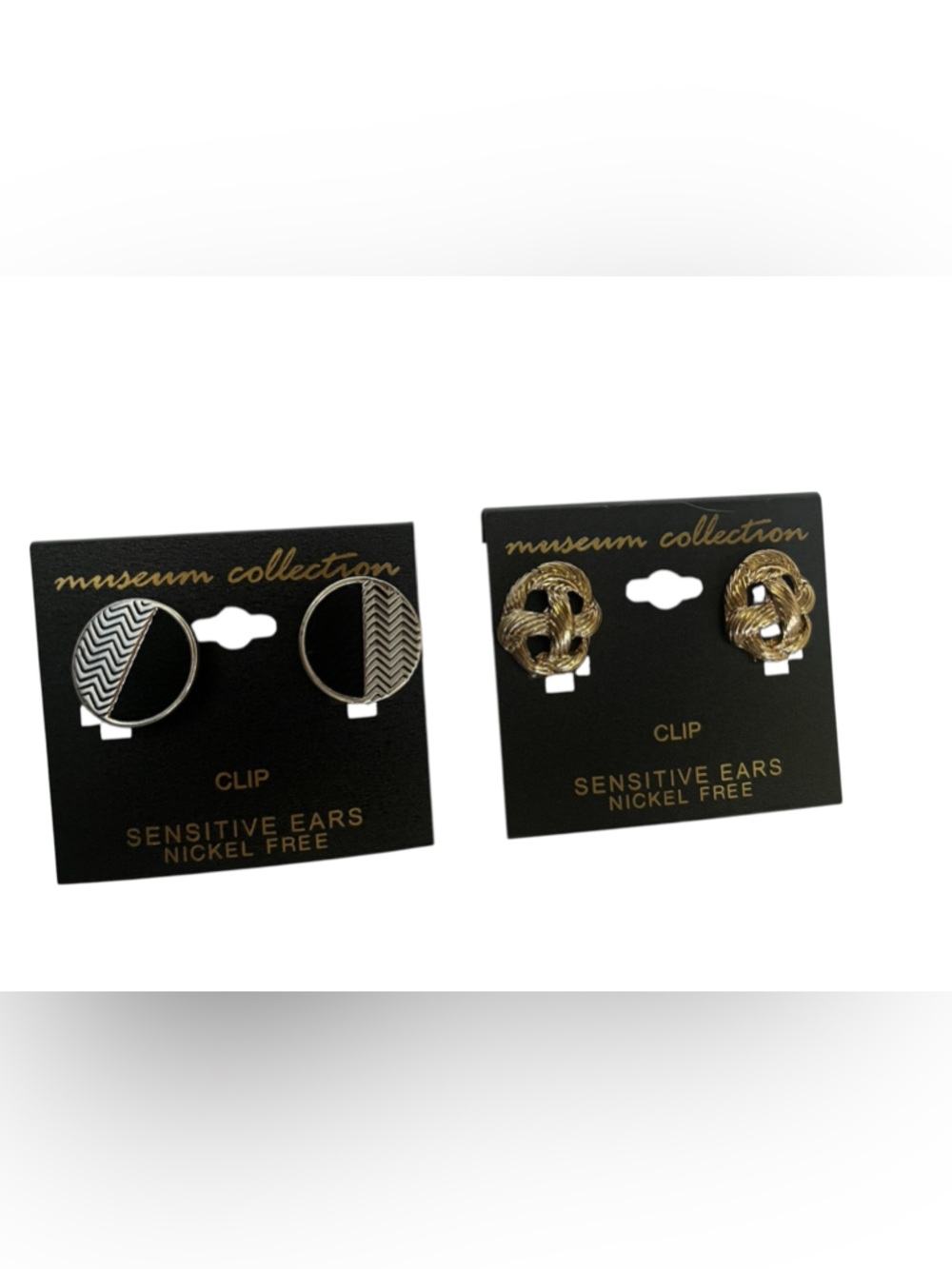 Museum Collection Clip-On Earrings Duo - Black and silver & Gold